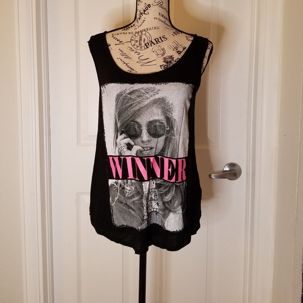 Sleeveless Top with Girl's Face Print